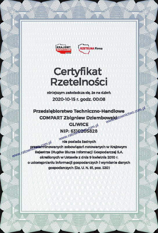 COMPART Zbigniew Dziembowski Centrum Sprztu Ratowniczego - Certyfikat Rzetelnosci KRD BIG SA (www.ratownictwo.com.pl)